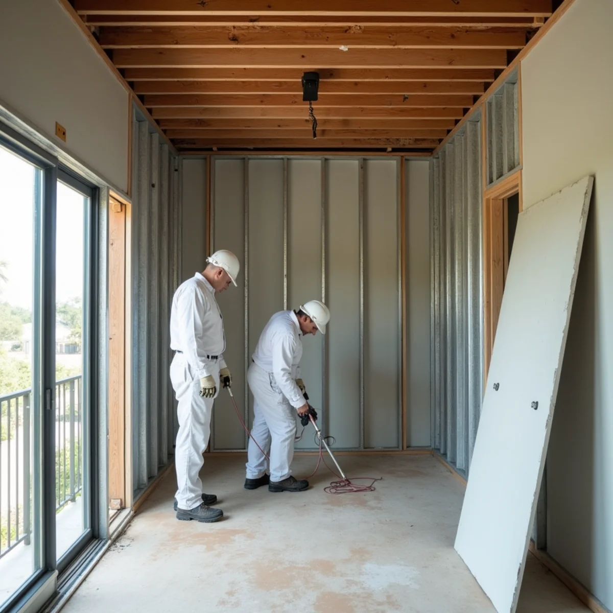 Bare drywall and metal stud framing covered by condo master association policy