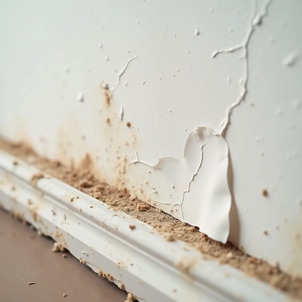Close-up of saturated drywall backing paper providing fungal cellulose food source