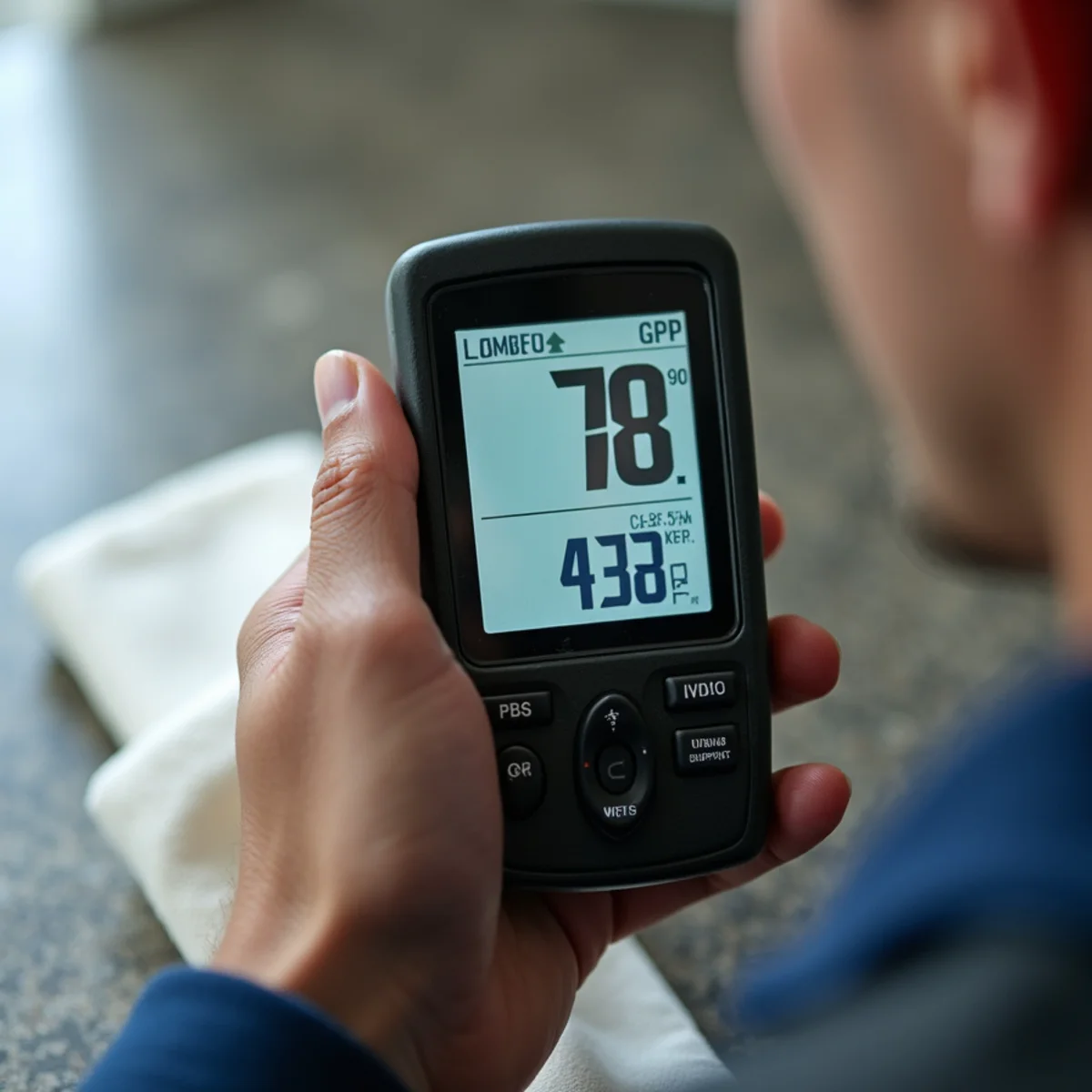 Digital thermo-hygrometer measuring temperature, RH, and grains per pound in Naples home